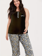 Leopard Print Pajama Set - Top & Shorts Two Piece Set