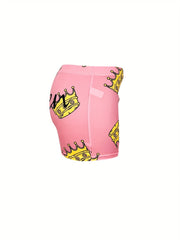 Crown Print Skinny Yoga Shorts for Women