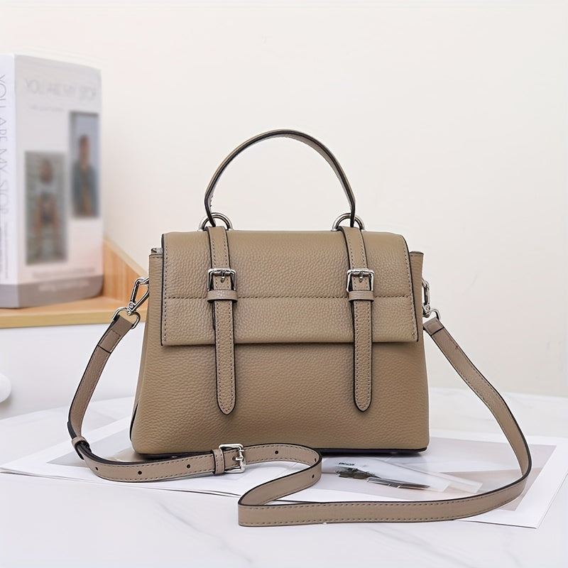 Women's Leather Crossbody Bag Detachable Strap Magnetic Closure Khaki Green