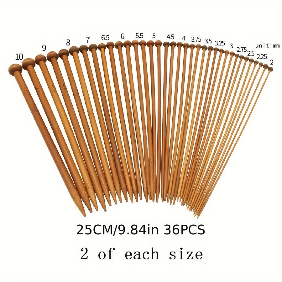 18 Pairs Bamboo Knitting Needles Set for Beginners, 10mm Wood Crochet Hooks