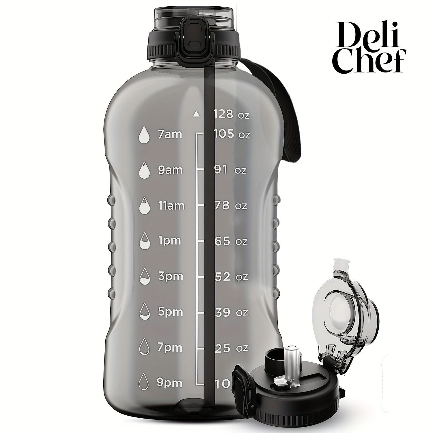 3.8L Water Bottle with Time Marker & Lid - Leakproof, Straw, Gym, Fitness, Outdo