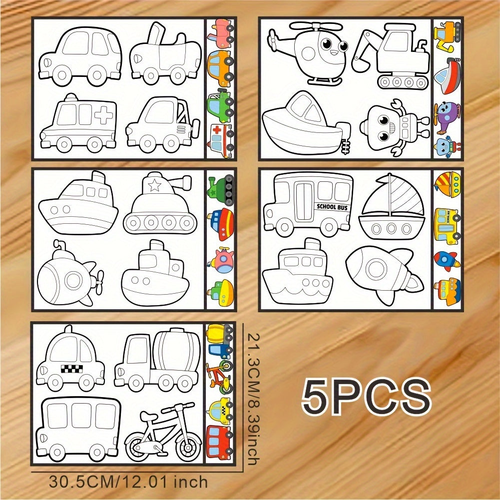Coloring Doodle Cartoon Stickers - 5 Unique Patterns