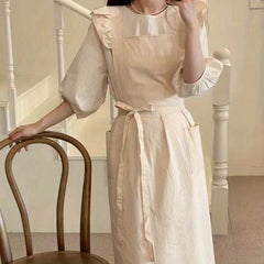 Ruffled Linen Apron X Back Pockets for Chefs Gardeners Cooks Bakers Florists
