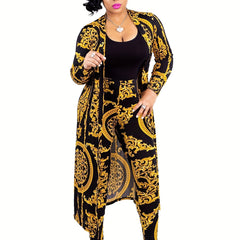 Long Jacket Set High Waist Leggings 2pcs Outfits