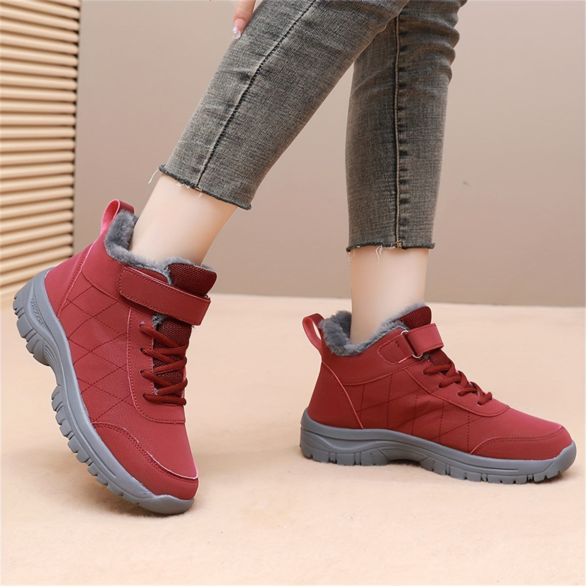 Waterproof Snow Boots Lace Up Winter Hiking Shoes