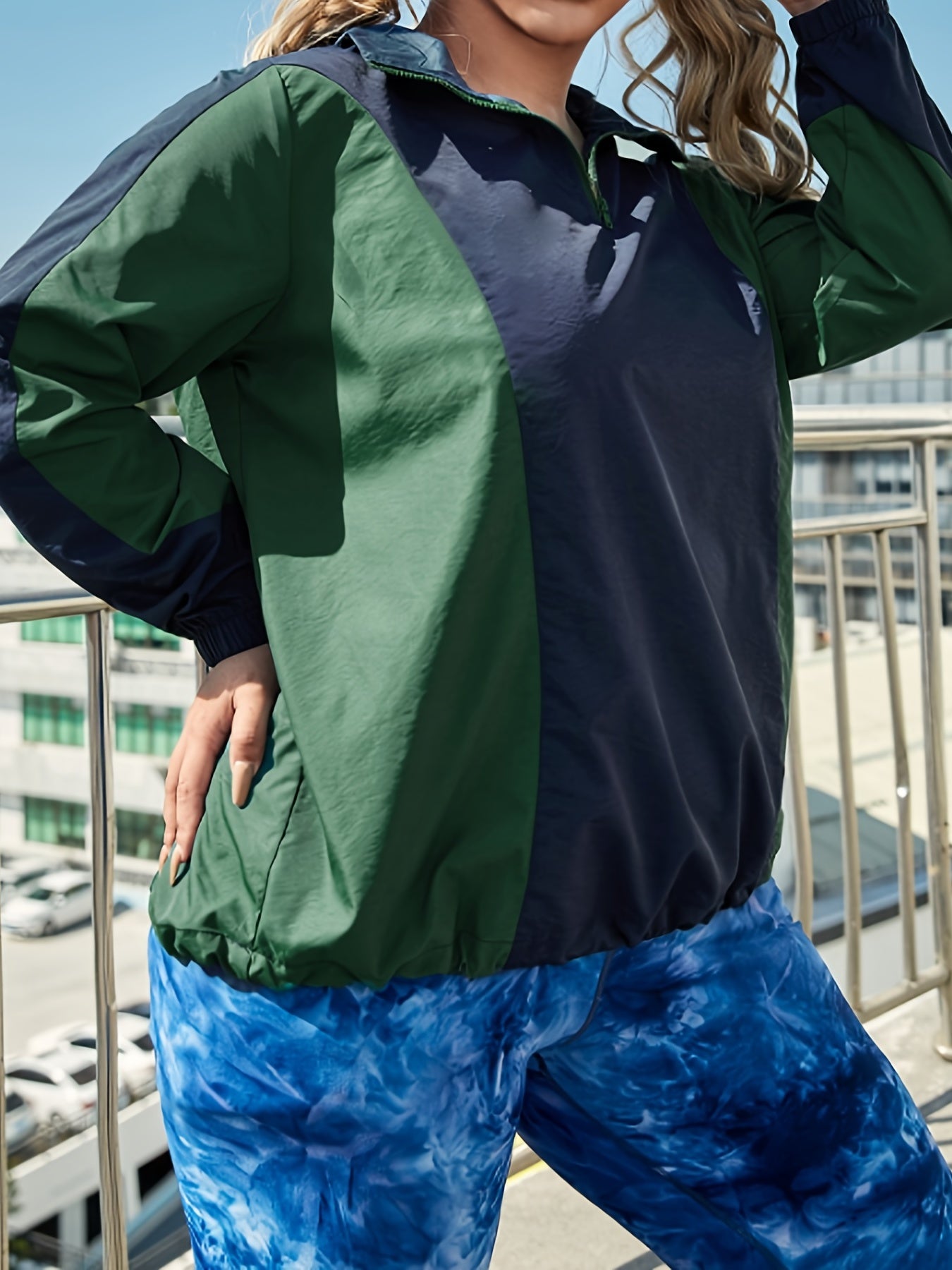 Colorblock Long Sleeve High Zip Collar Sports Top