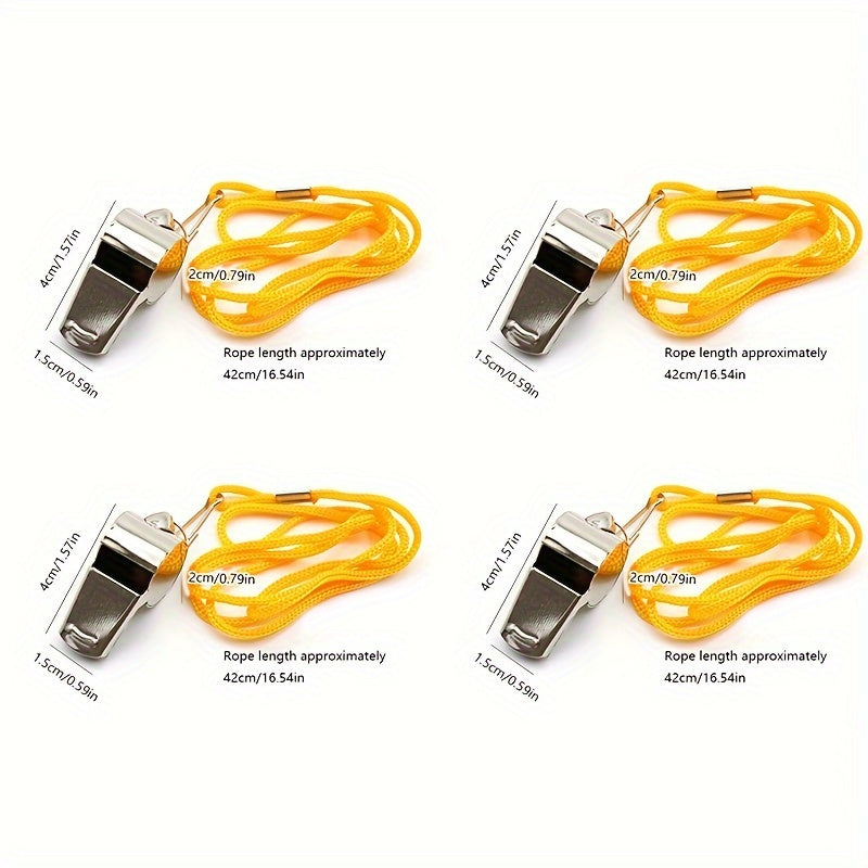 4pcs Metal Referees Whistles With Lanyard Stainless Steel Whistles