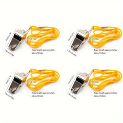 4pcs Metal Referees Whistles With Lanyard Stainless Steel Whistles