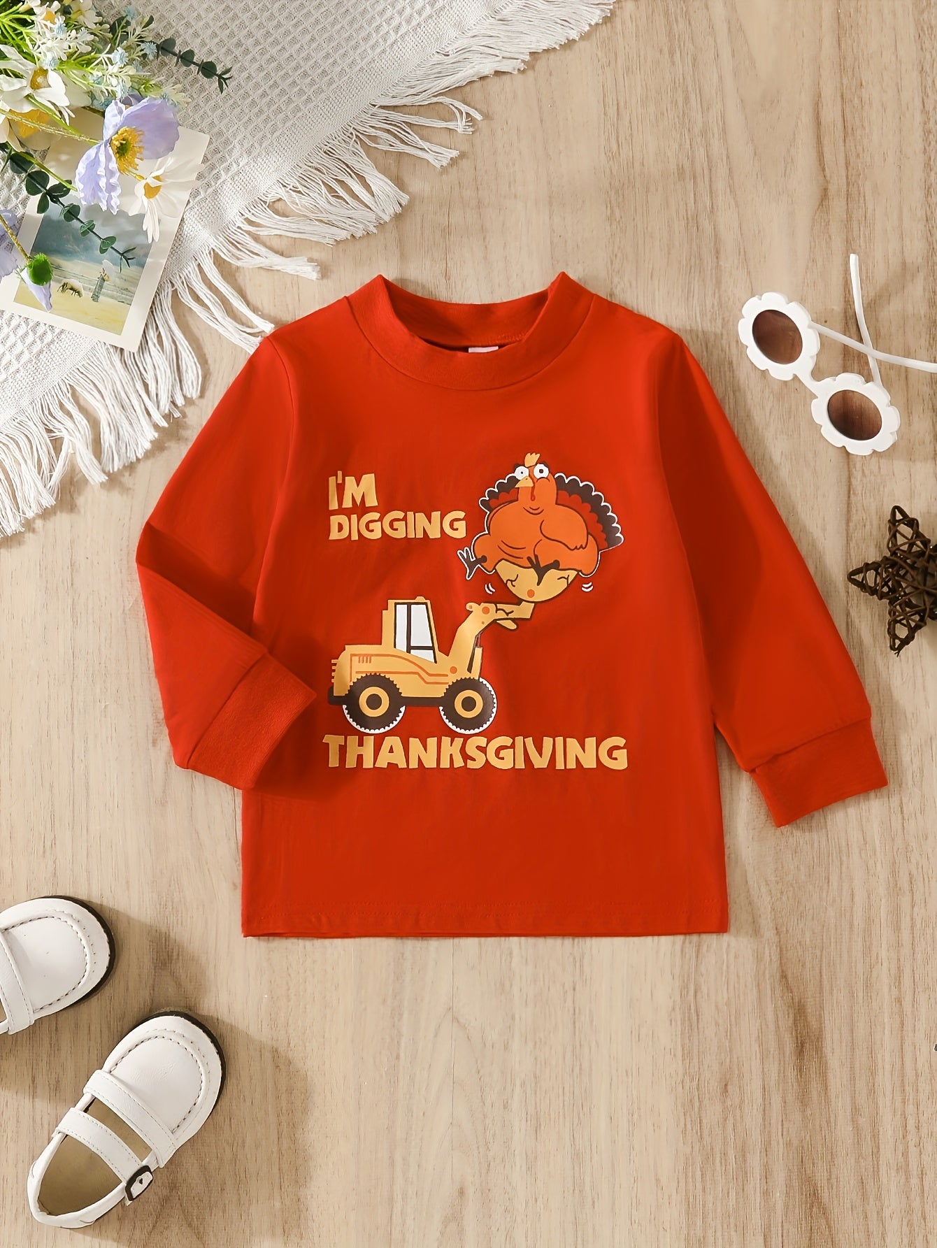 Baby's Cartoon Letter Print Ribbed Knit Pullover Top Sweatshirt