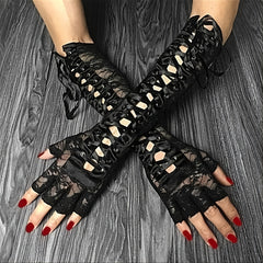 Retro Lace Corset Arm Fingerless Gloves