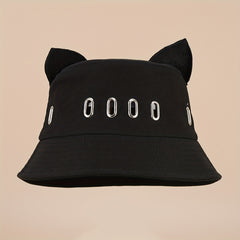 Y2K Hollow Cat Ears Bucket Hat Hip Hop Hot Sun Beach Hats