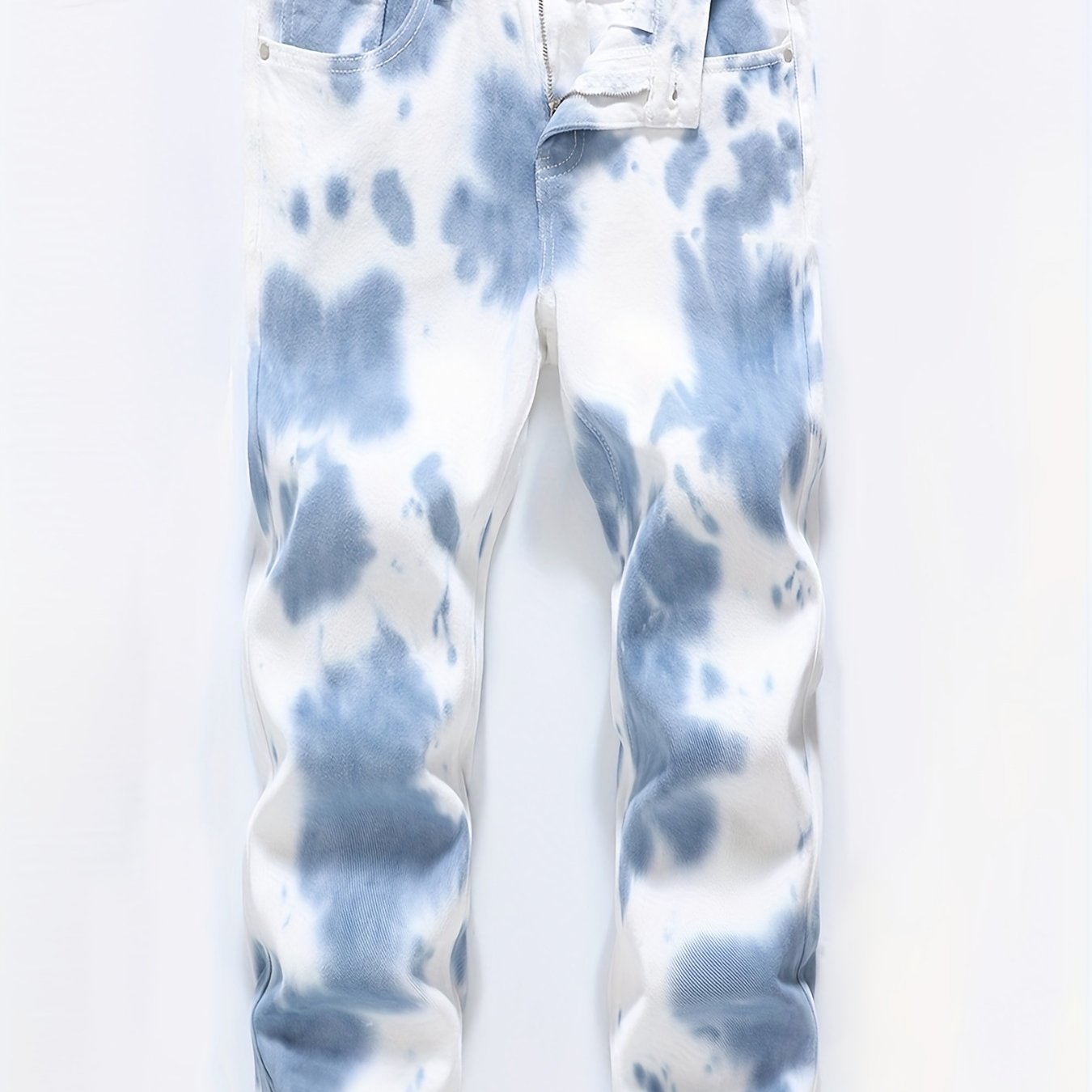 Tie Dye Slim Fit Ripped Jeans Men's Casual Street Style Denim Pants
