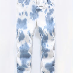 Tie Dye Slim Fit Ripped Jeans Men's Casual Street Style Denim Pants