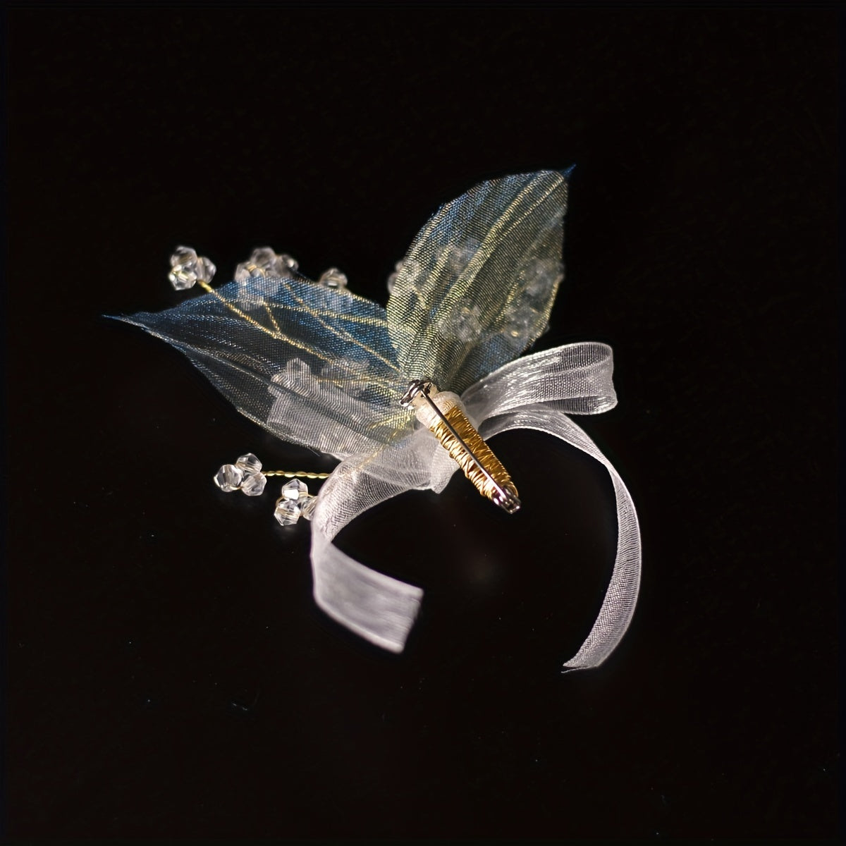 Leaf Shape Brooch Pin With Crystal Beads Mesh Bowknot Brooch