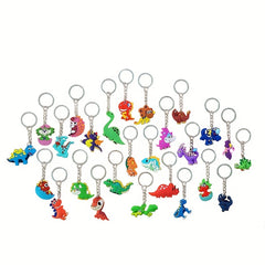 26pcs Dinosaur Keychain Animal PVC Key Ring Backpack Car Charm Gift For Kids