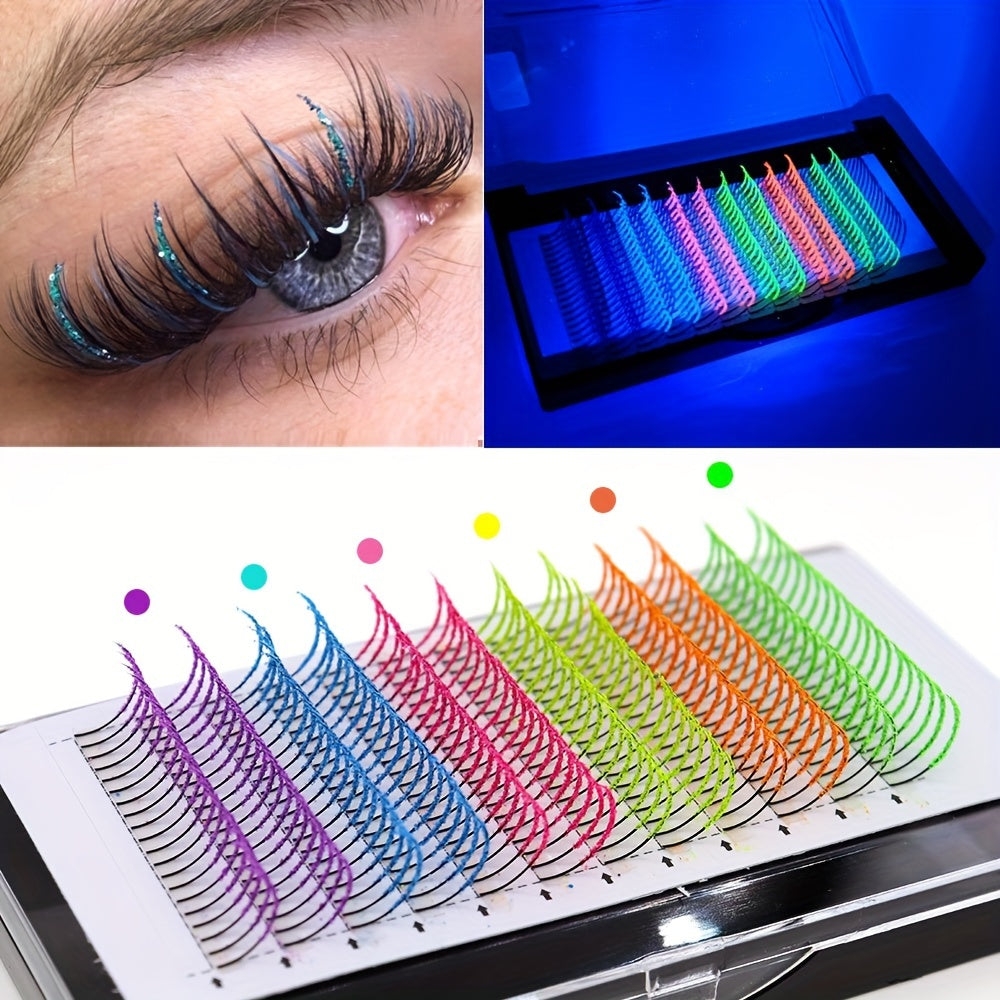 UV Fluorescent False Eyelashes with Glitter - Dramatic Fairy Colors