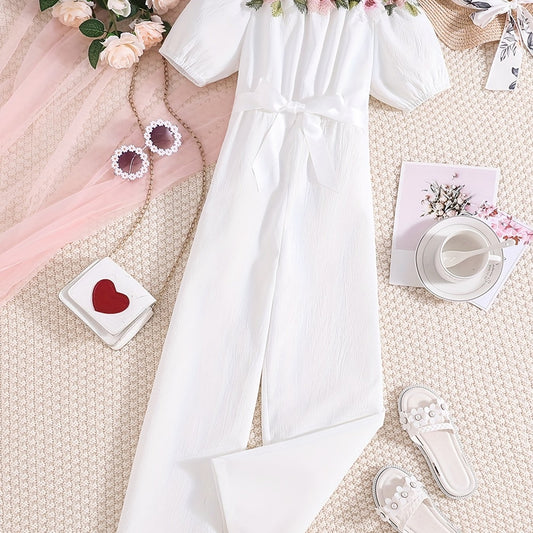 Girls Off Shoulder Summer Jumpsuit for Beach Vacation