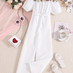 Girls Off Shoulder Summer Jumpsuit for Beach Vacation