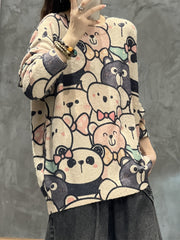 Bear Print Long Sleeve Round Neck Sweater