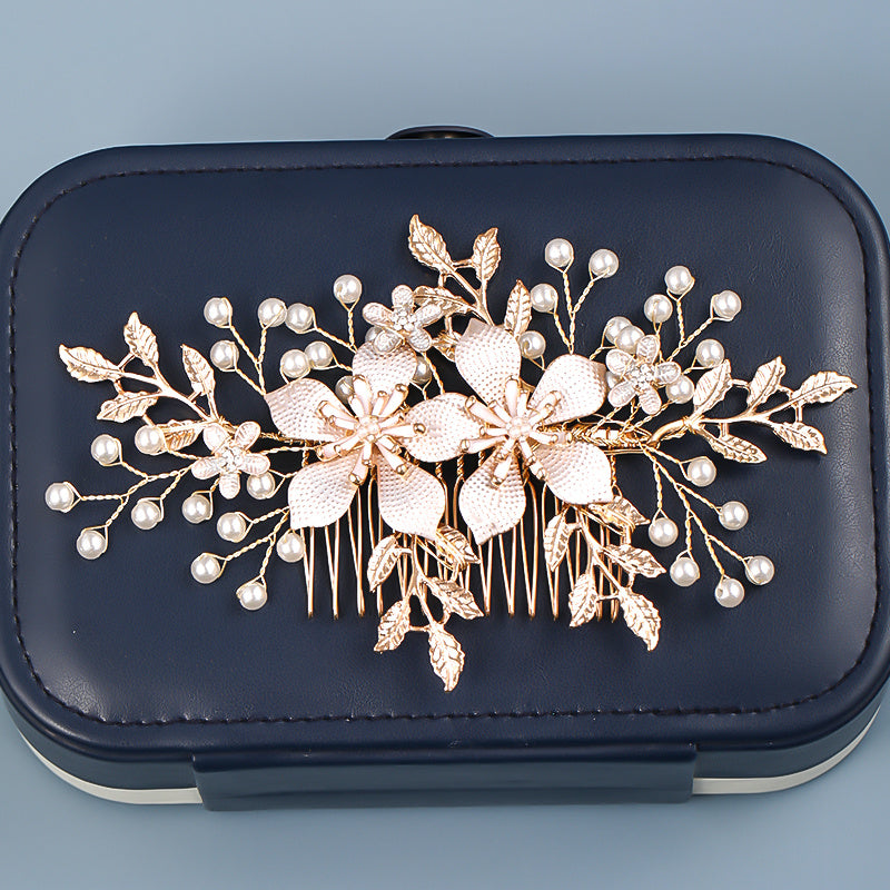 Golden Pearl Flower Hair Comb Wedding Hair Accessories
