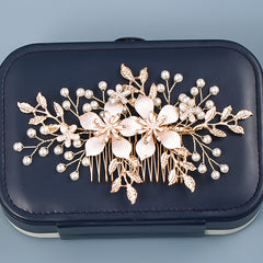 Golden Pearl Flower Hair Comb Wedding Hair Accessories
