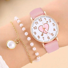 3pcs Girl Accessories Set: Alloy Watch & 2 Bracelet
