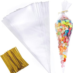 100pcs Clear Cello Treat Bags 6.3x30.99cm with Twist Ties