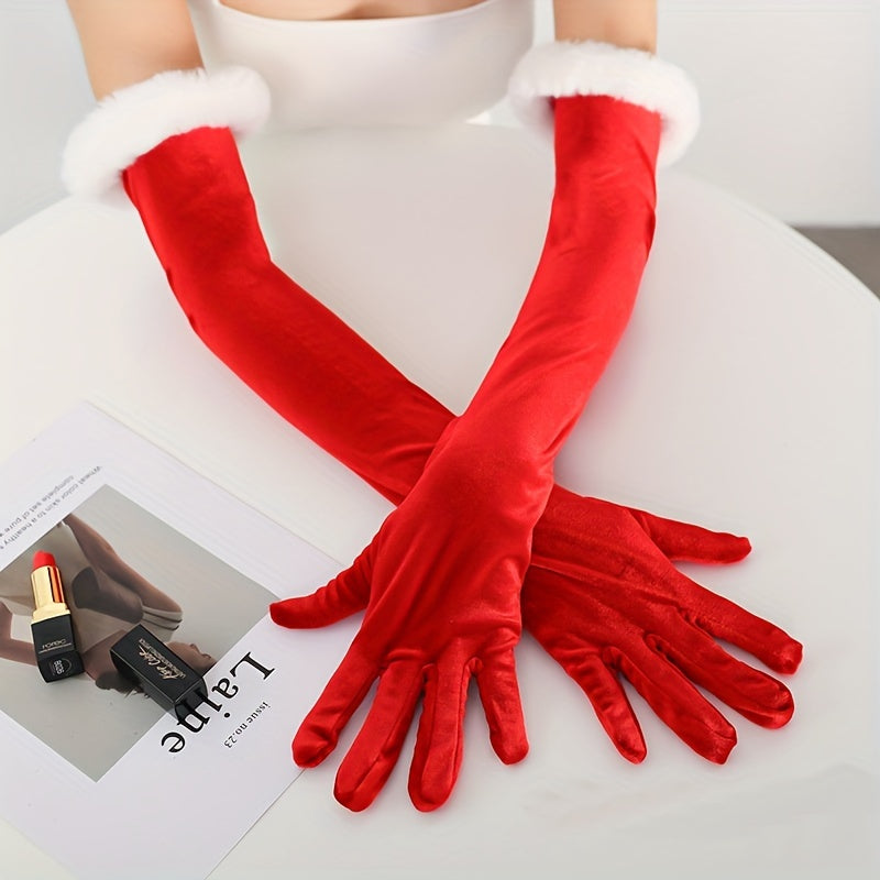 Red Velvet Gloves Christmas Party Long Birthday Dinner Cosplay Costume Accessori