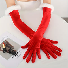 Red Velvet Gloves Christmas Party Long Birthday Dinner Cosplay Costume Accessori