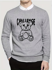 Cartoon Teddy Bear Print Knitted Sweater Men's Casual Warm Pullover