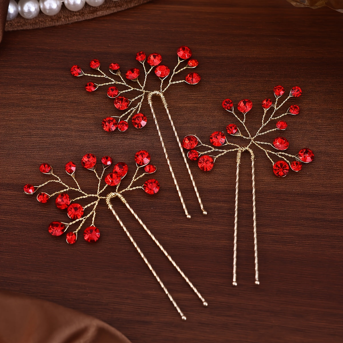 Bridal Hair Accessories 3pcs Handcrafted Rhinestone Hairpins