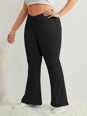 Flared Leg Trousers Elastic Waist Medium Stretch