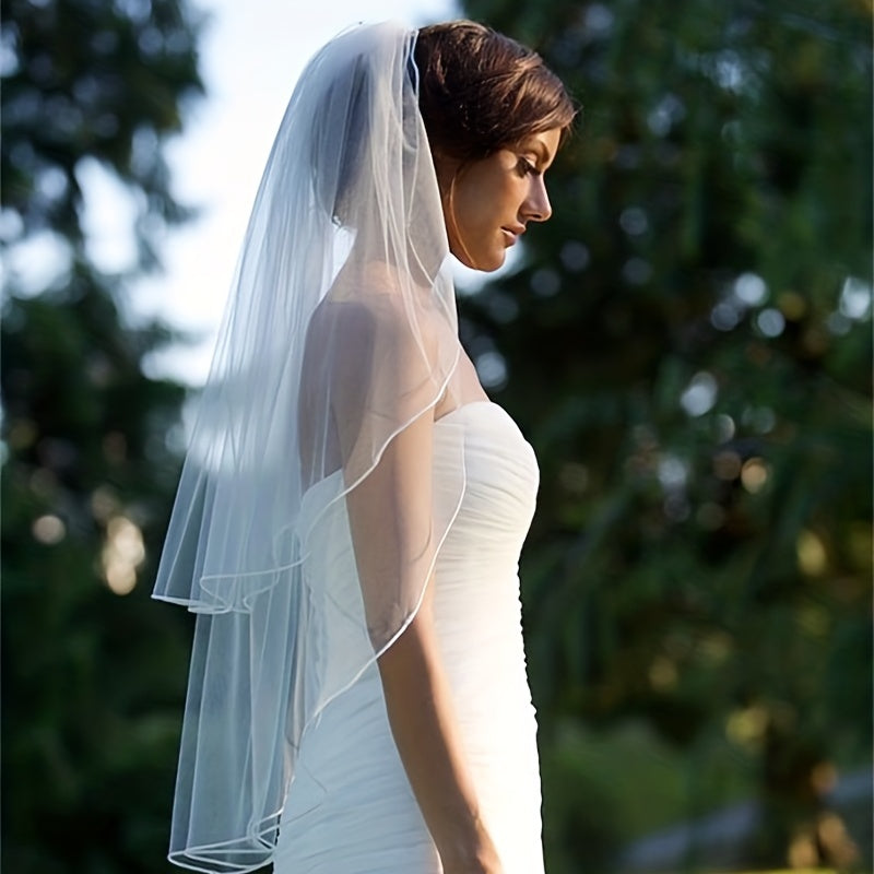Wedding Head Veil With Comb Satin Edge Bridal Hair Accessories