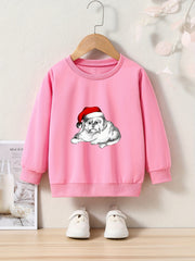 Christmas Dog Print Girls Pullover Sweatshirt Crew Neck Tops