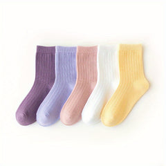 5 Pairs Casual Candy Knit Socks Soft Breathable Cotton Boys Girls Accessories