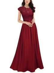 Solid Contrast Lace Maxi Party Dress Women's Clothing