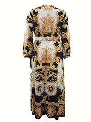 Ethnic Print Long Sleeve Maxi Dress Plus Size