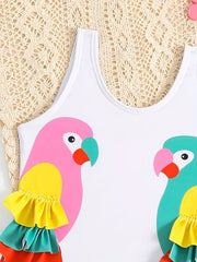 Cartoon Graphic Girls Toddler Bodycon Swimwear Bodysuit
