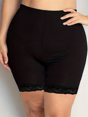 Casual Shorts Women's Plus Solid Contrast Lace Trim Legging Shorts