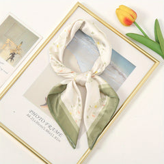 Yellow Floral Print Neckerchief Classic Square Scarf Satin Bandana