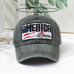 AMERICA Embroidery Baseball Cap Washed Distressed Independence Dad Hat
