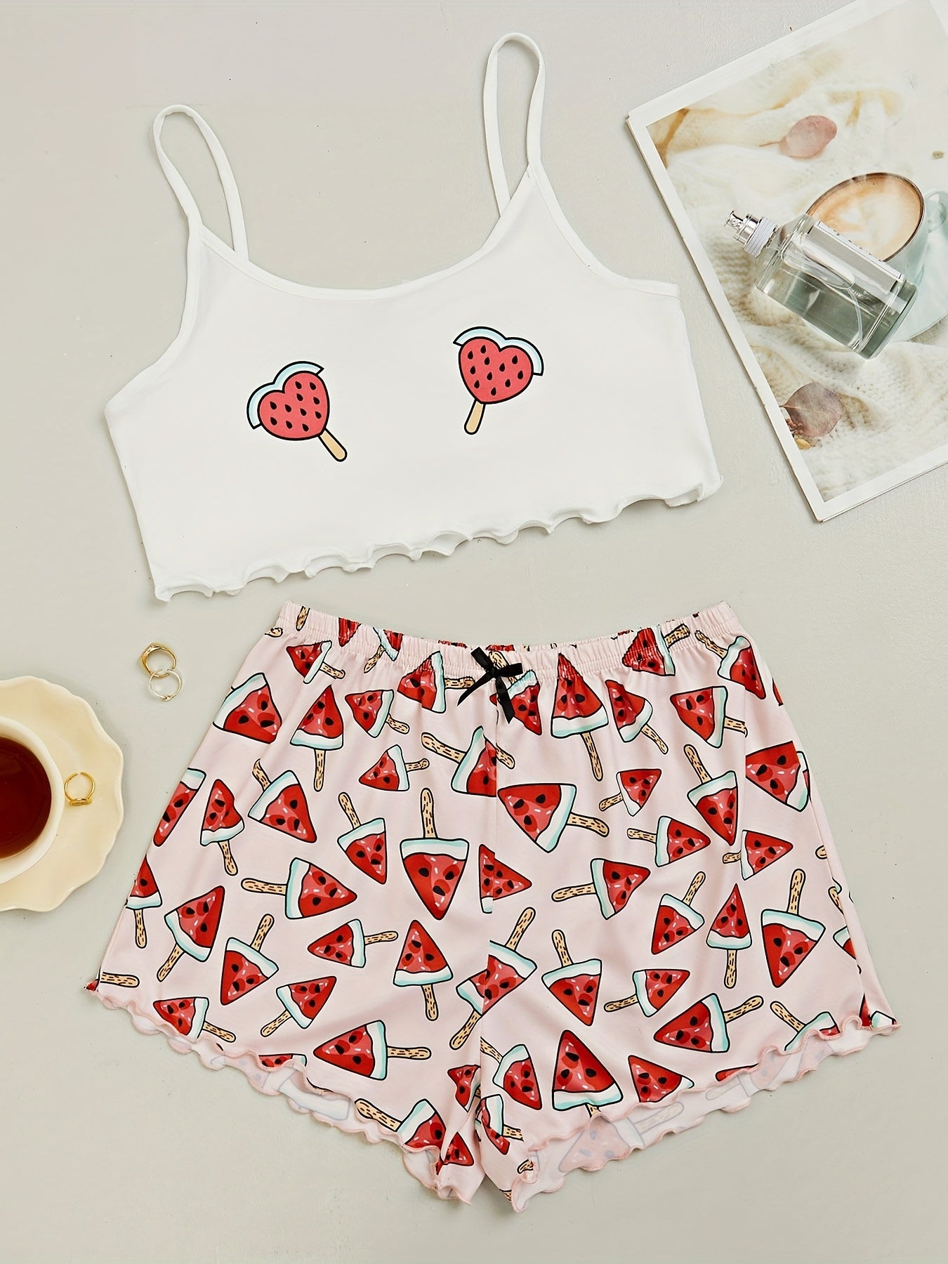 Sleeveless Cami Top & Trim Shorts Pajama Set