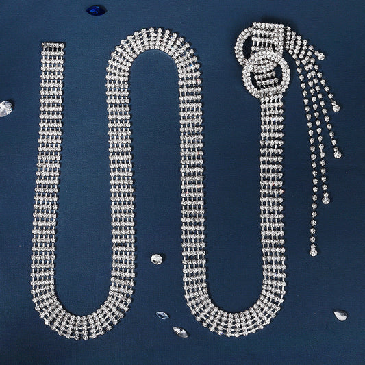Crystal Chain Belts For Women Rhinestone O Ring Waistband Belt For Dress