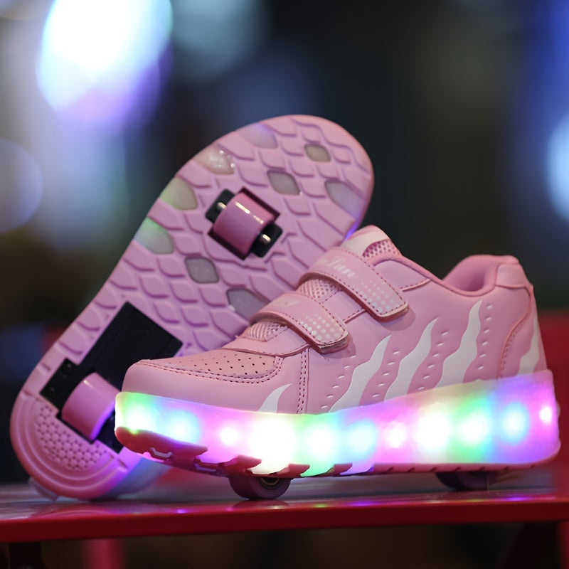 Boy's LED Light Up Roller Shoes With Hook And Loop Fastener