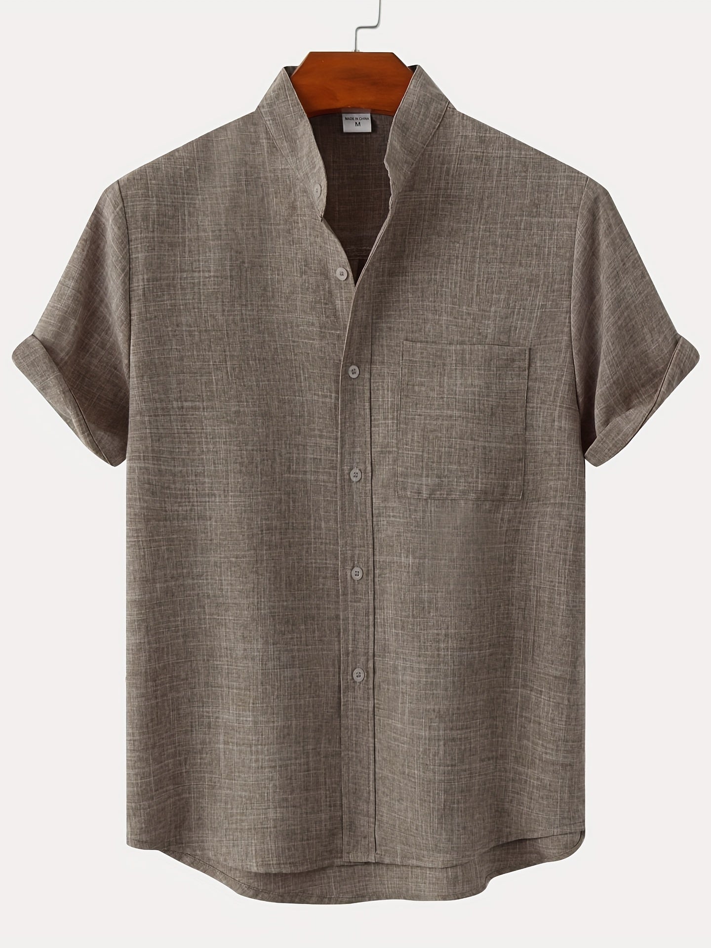 Men's Short Sleeve Stand Collar Shirt - Casual Button Up for Summer