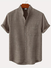 Men's Short Sleeve Stand Collar Shirt - Casual Button Up for Summer