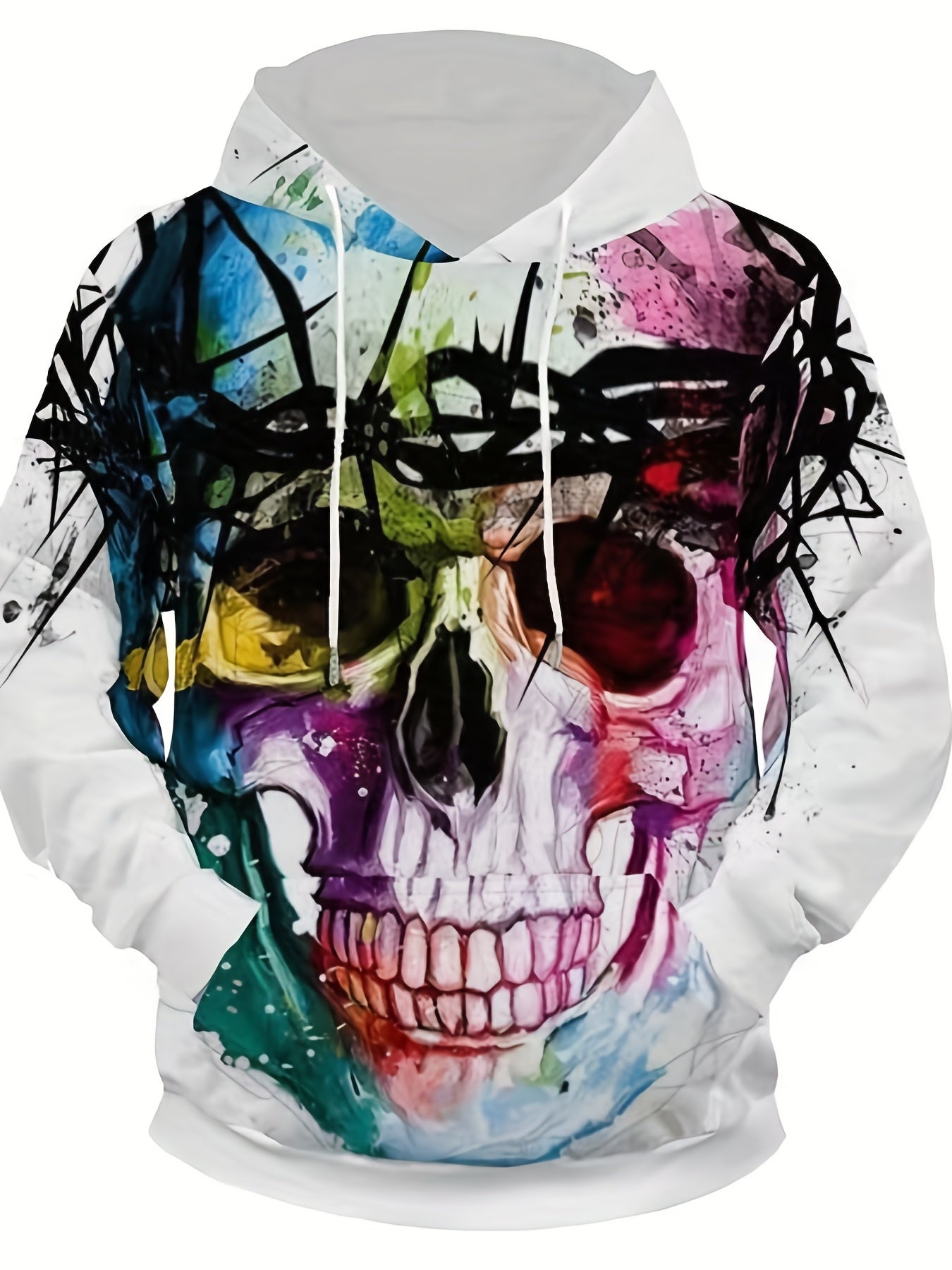 Colorful Skull Print Men's Hoodie Drawstring Pullover