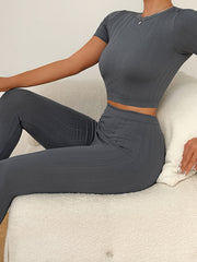 Women's Short Sleeve Pajama Set with Elastic Waistband Pants