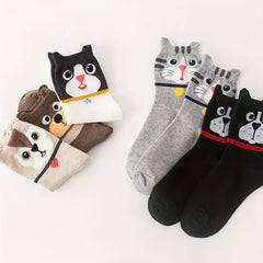 5 Pairs Cartoon Dog Print Socks Women's Stockings & Hosiery