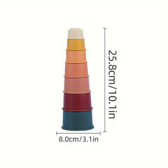 Rainbow Silicone Stacking Cups Educational Bath & Water Play Set